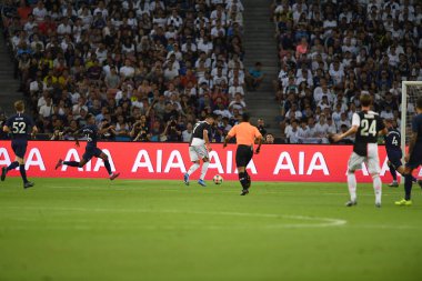 Kallang, Singapur - 21 Temmuz 2019: Juventus 'un oyuncusu Cristiano Ronaldo, Juventus ve Spurs arasında Singapur' daki ulusal stadyumda 2019 yılındaki eylemde.   