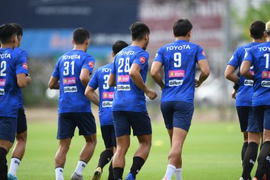 Bangkok, Tayland - 30 Mayıs 2019: Tayland 'daki Alp Kupası 2019 turnuvası öncesinde Tayland' ın oyuncuları