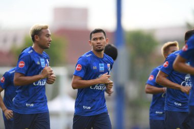 Bangkok, Tayland - 30 Mayıs 2019: Tayland 'daki Alp Futbol Kampı' nda düzenlenen 2019 numaralı Kral Kupası turnuvası öncesinde Surachat Sareepim oyuncusu