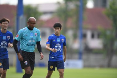 Bangkok, Tayland - 30 Mayıs 2019: Tayland 'daki Alp Kupası 2019 turnuvası öncesinde Tayland' ın oyuncuları