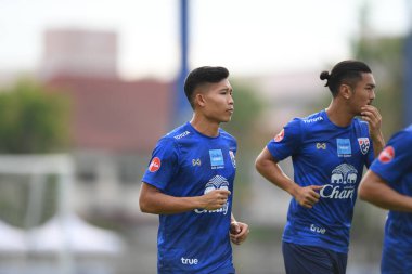 Bangkok, Tayland - 30 Mayıs 2019 Pitiwat Sukjittammakul, Tayland 'daki Alp Futbol Kampı' nda 2019 kral kupası turnuvası öncesinde antrenman yapıyor.