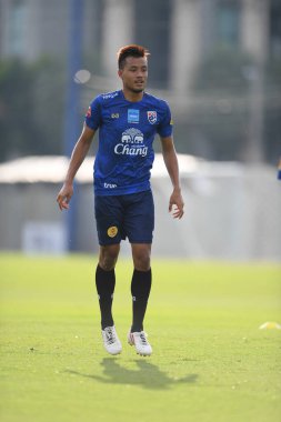 Bangkok, Tayland - 30 Mayıs 2019: Prawee Tantatemee Tayland Millî Futbol Takımı, Tayland 'daki Alp Kupası 2019 turnuvası öncesinde antrenman yapıyor