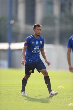 Bangkok, Tayland - 30 Mayıs 2019: Prawee Tantatemee Tayland Millî Futbol Takımı, Tayland 'daki Alp Kupası 2019 turnuvası öncesinde antrenman yapıyor