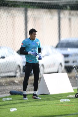 Bangkok, Tayland - 30 Mayıs 2019: Kawin Thamsatchanan, Tayland 'daki Alp futbolu kampında 2019 kral kupası turnuvası öncesinde antrenman yapıyor