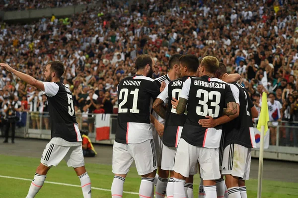 Kallang Singapur Července 2019 Cristiano Ronaldo Hráč Juventus Gratulace Brance — Stock fotografie