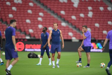 Kallang-singapore-19jul2019:Harry kane player of tottenham hotspur in action during press conference before icc2019 at national stadium,singapore