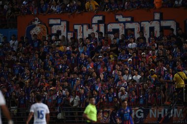 Bangkok-Thailand-13Jul2019:Unidentified fan in action during thaileague match between port fc against chonburi fc at pat stadium,thailand
