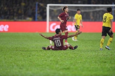 Kuala lumphur-Malezya-14 Kasım 2019: Teerasil Dangda 10 Tayland Oyuncusu FIFA Dünya Kupası Katarı 2022 'de Malezya' ya karşı Bukit Jalil, Malezya