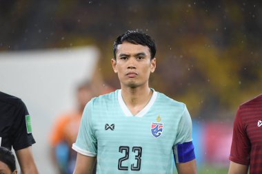Kuala lumphur-Malezya-14Nov2019: Siwalak Tedsungnoune 23 Tayland Oyuncusu FIFA Dünya Kupası Katarı 2022 'de Malezya' ya karşı Malezya, Malezya