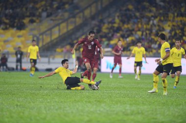 Kuala lumphur-Malezya-14 Kasım 2019: Teerasil Dangda 10 Tayland Oyuncusu FIFA Dünya Kupası Katarı 2022 'de Malezya' ya karşı Bukit Jalil, Malezya