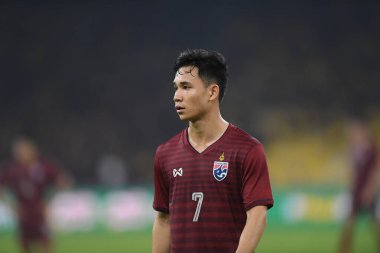 Kuala lumphur-Malezya-14Nov2019: Suppachok sarachat # 7 Tayland Oyuncusu # 7 Dünya Kupası Katarı 2022 yılında Malezya 'ya karşı Bukit JaliJl, Malezya