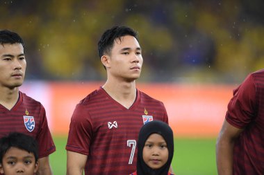 Kuala lumphur-Malezya-14Nov2019: Suppachok sarachat # 7 Tayland Oyuncusu # 7 Dünya Kupası Katarı 2022 yılında Malezya 'ya karşı Bukit JaliJl, Malezya