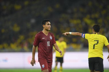 Kuala lumphur-Malezya-14 Kasım 2019: Teerasil Dangda 10 Tayland Oyuncusu FIFA Dünya Kupası Katarı 2022 'de Malezya' ya karşı Bukit Jalil, Malezya
