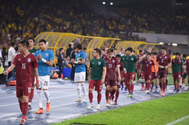 Kuala lumphur-Malezya-14 Kasım 2019: FIFA Dünya Kupası Katarı sırasında Malezya 'ya karşı Bukit Jalil, Malezya' da oynayan oyuncu