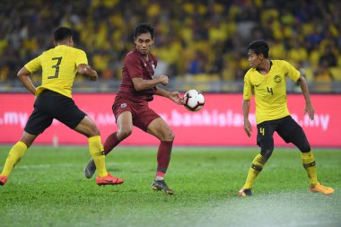 Kuala lumphur-Malezya-14 Kasım 2019: Teerasil Dangda 10 Tayland Oyuncusu FIFA Dünya Kupası Katarı 2022 'de Malezya' ya karşı Bukit Jalil, Malezya
