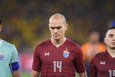 Kuala lumphur-Malezya-14Nov2019: Mauel tom bihr # 14 Tayland Oyuncusu Fifa Dünya Kupası Katarı 2022 'de Malezya' ya karşı Bukit Jalil, Malezya