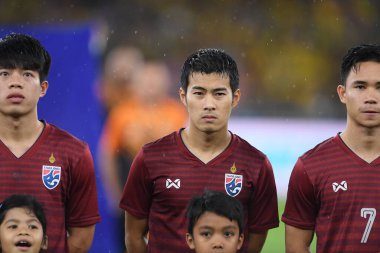 Kuala lumphur-Malezya-14Nov2019: Sarach yooyen # 4 Tayland Oyuncusu FIFA Dünya Kupası Katarı 2022 'de Malezya' ya karşı Bukit Jalil, Malezya
