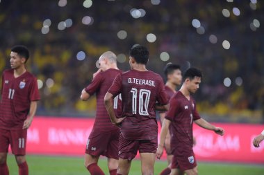 Kuala lumphur-Malezya-14 Kasım 2019: Teerasil Dangda 10 Tayland Oyuncusu FIFA Dünya Kupası Katarı 2022 'de Malezya' ya karşı Bukit Jalil, Malezya
