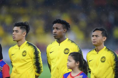 Kuala lumphur-Malezya-14 Kasım 2019: Mohamadou Sumareh 13 Malezya Oyuncusu Fifa Dünya Kupası Katar 2022 'de Malezya' nın Bukit Jalil kentinde oynanan karşılaşmada