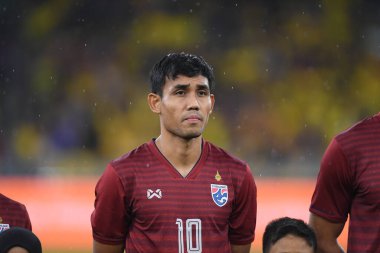 Kuala lumphur-Malezya-14 Kasım 2019: Teerasil Dangda 10 Tayland Oyuncusu FIFA Dünya Kupası Katarı 2022 'de Malezya' ya karşı Bukit Jalil, Malezya