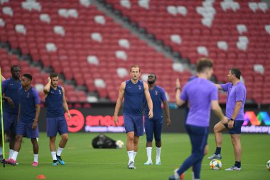Kallang-singapore-19jul2019:Harry kane player of tottenham hotspur in action during press conference before icc2019 at national stadium,singapore