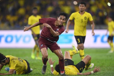 Kuala lumphur-Malezya-14 Kasım 2019: Teerasil Dangda 10 Tayland Oyuncusu FIFA Dünya Kupası Katarı 2022 'de Malezya' ya karşı Bukit Jalil, Malezya
