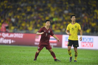 Kuala lumphur-Malezya-14Nov2019: Suppachok sarachat # 7 Tayland Oyuncusu # 7 Dünya Kupası Katarı 2022 yılında Malezya 'ya karşı Bukit JaliJl, Malezya
