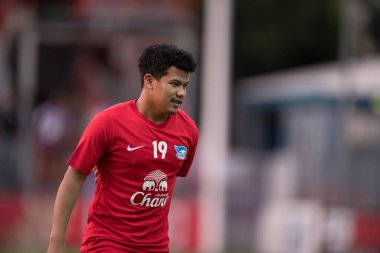 Bangkok-Thailand-13Jul2019:Saharat sontisawat player of chonburi fc in action during thaileague match between port fc against chonburi fc at pat stadium,thailand