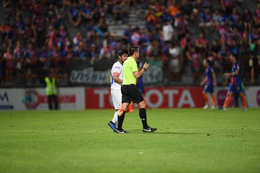 Bangkok-Thailand-13Jul2019:Kroekrit taweekarn player of chonburi fc in action during thaileague match between port fc against chonburi fc at pat stadium,thailand