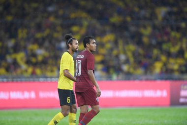 Kuala lumphur-Malezya-14 Kasım 2019: Teerasil Dangda 10 Tayland Oyuncusu FIFA Dünya Kupası Katarı 2022 'de Malezya' ya karşı Bukit Jalil, Malezya