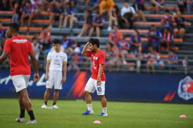 Bangkok-Thailand-13Jul2019:Kroekrit taweekarn player of chonburi fc in action during thaileague match between port fc against chonburi fc at pat stadium,thailand