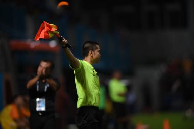 Bangkok-Thailand-13 Jul 2019: Apichit nopuen assistant referee in action during thaileague match between port fc against Chonburi fc at pat stadium, Thailand