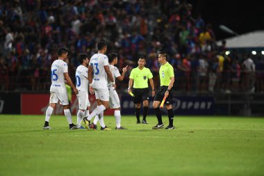 Bangkok-Thailand-13 Jul 2019: Apichit nopuen assistant referee in action during thaileague match between port fc against Chonburi fc at pat stadium, Thailand