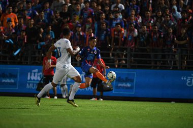 Bangkok-Thailand-13Jul2019:Bordin pala player of port fc in action during thaileague match between port fc against chonburi fc at pat stadium,thailand