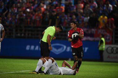 Bangkok-Thailand-13Jul2019:Witsavet Sangnakhon referee in action during thaileague match between port fc against chonburi fc at pat stadium,thailand