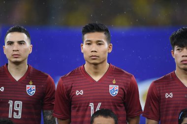 Kuala lumphur-Malezya-14 Kasım 2019: Phitiwat Sukjitthammakul 16 Tayland Oyuncusu FIFA Dünya Kupası Katarı 2022 'de Malezya' ya karşı Bukit Jalil, Malezya