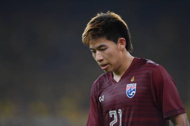 Kuala lumphur-Malezya-14Nov2019: Siwakorn Tiatrakul 21 Tayland Futbolcusu FIFA Dünya Kupası Katarı 2022 'de Malezya' ya karşı Malezya, Malezya 