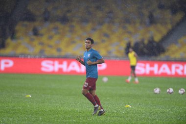 Kuala lumphur-Malezya-14 Kasım 2019: Teerasil Dangda 10 Tayland Oyuncusu FIFA Dünya Kupası Katarı 2022 'de Malezya' ya karşı Bukit Jalil, Malezya