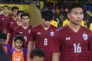 Kuala lumphur-Malezya-14Nov2019: Sarach yooyen # 4 Tayland Oyuncusu FIFA Dünya Kupası Katarı 2022 'de Malezya' ya karşı Bukit Jalil, Malezya