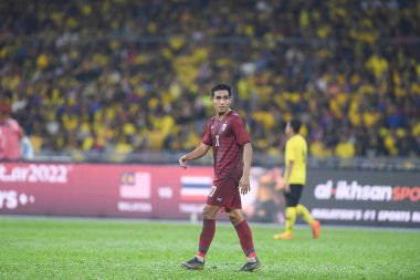 Kuala lumphur-Malezya-14 Kasım 2019: Teerasil Dangda 10 Tayland Oyuncusu FIFA Dünya Kupası Katarı 2022 'de Malezya' ya karşı Bukit Jalil, Malezya