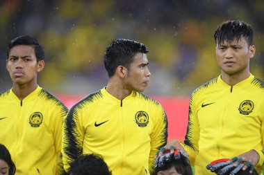Kuala lumphur-Malezya-14 Kasım 2019: Muhd Safawi Rasid 11 Malezya Oyuncusu Fifa Dünya Kupası Katar 2022 'de Malezya' nın Bukit Jalil kentinde oynanan karşılaşmada