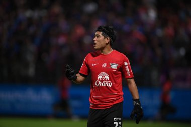 Bangkok- Thailand-13 Jul 2019:Kampol prathomauttakul player of chonburi fc in action during thaileague match between port fc against Chonburi fc at pat stadium, Thailand