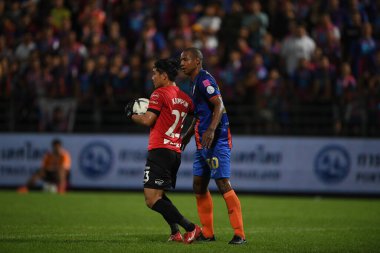Bangkok- Thailand-13 Jul 2019:Kampol prathomauttakul player of chonburi fc in action during thaileague match between port fc against Chonburi fc at pat stadium, Thailand