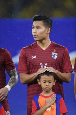 Kuala lumphur-Malezya-14 Kasım 2019: Phitiwat Sukjitthammakul 16 Tayland Oyuncusu FIFA Dünya Kupası Katarı 2022 'de Malezya' ya karşı Bukit Jalil, Malezya