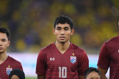 Kuala lumphur-Malezya-14 Kasım 2019: Teerasil Dangda 10 Tayland Oyuncusu FIFA Dünya Kupası Katarı 2022 'de Malezya' ya karşı Bukit Jalil, Malezya
