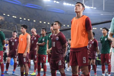 Kuala lumphur-Malezya-14 Kasım 2019: FIFA Dünya Kupası Katarı sırasında Malezya 'ya karşı Bukit Jalil, Malezya' da oynayan oyuncu