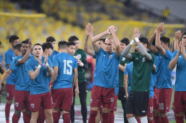 Kuala lumphur-Malezya-14 Kasım 2019: FIFA Dünya Kupası Katarı sırasında Malezya 'ya karşı Bukit Jalil, Malezya' da oynayan oyuncu