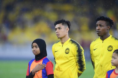 Kuala lumphur-Malezya-14 Kasım 2019: Muhammed Syafiq Ahmad 22 Malezya Oyuncusu Fifa Dünya Kupası Katarı 2022 'de Malezya' nın Bukit Jalil kentinde oynanan karşılaşmada