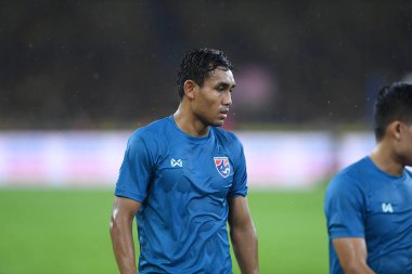 Kuala lumphur-Malezya-14 Kasım 2019: Teerasil Dangda 10 Tayland Oyuncusu FIFA Dünya Kupası Katarı 2022 'de Malezya' ya karşı Bukit Jalil, Malezya