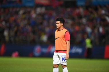 Bangkok-Thailand-13Jul2019:Saharat sontisawat player of chonburi fc in action during thaileague match between port fc against chonburi fc at pat stadium,thailand